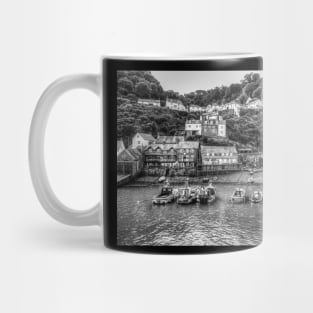 Clovelly Harbor, North Devon, England, Black And White Mug